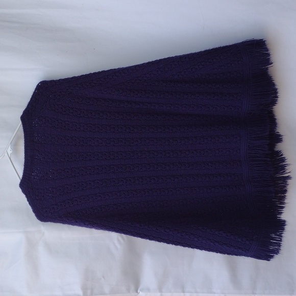 Vintage Navy Crocheted Acrylic Cape Sweater - Picture 2 of 8